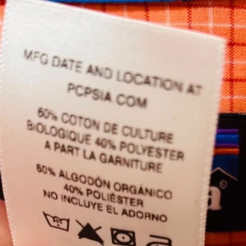 Patagonia Mens Large Orange Plaid Long Sleeve Ventilated Fishing Hiking Shirt L